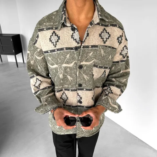 Oversized Patterned Texture Softd Shirt Jacket - Faciway.com 