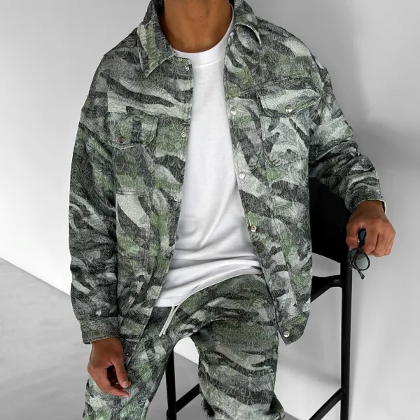 Oversized Camouflage Pattern Soft Textured Shirt Jacket - Sunhopebloom.com 
