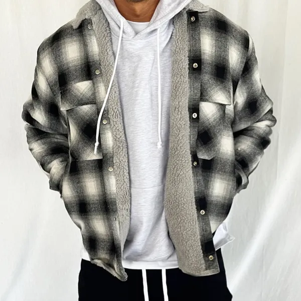 Men's Vintage Plaid Print Fleece Warm Jacket - Sunhopebloom.com 