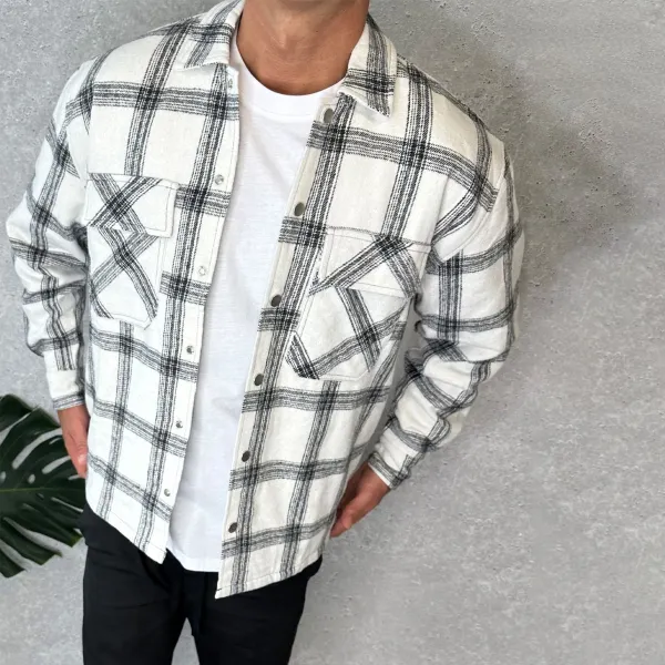 Men's Vintage Plaid Print Basic Shirt Jacket - Sunhopebloom.com 