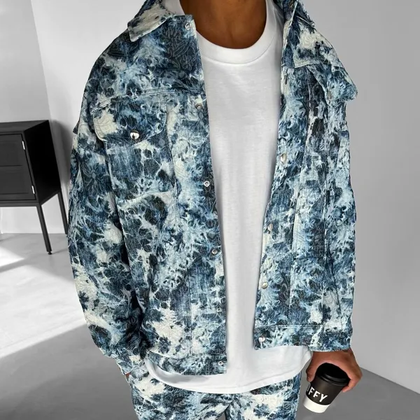 Oversized Zha-dye Patterned Soft Textured Shirt Jacket - Sunhopebloom.com 
