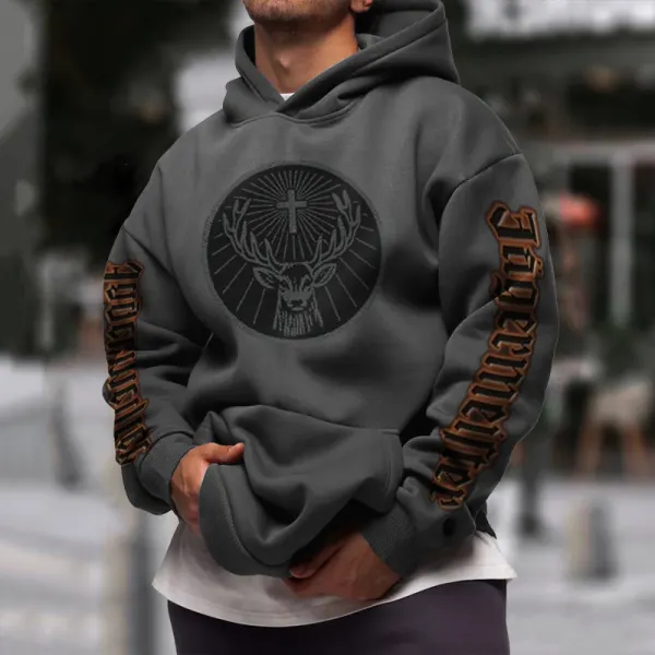 Elk Letter Print Men's Casual Hoodie - Spiretime.com 