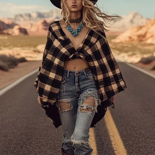 Western Vintage Women's Cape Irregular Coat Top - Faciway.com 