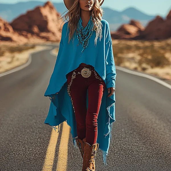 Capa De Lino Irregular Estilo Western Vintage Para Mujer - Faciway.com 