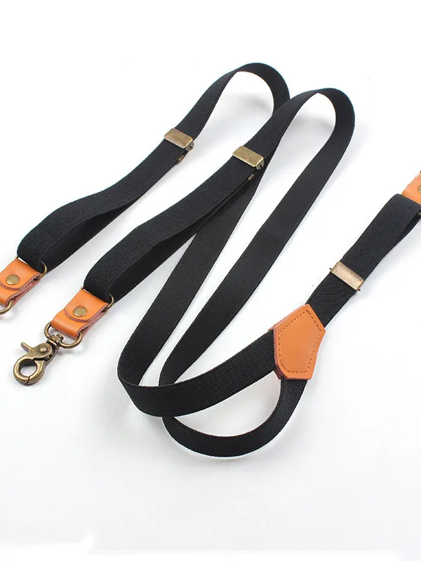 Men's retro Y-shaped suspenders with three clips and hook suspenders - Menbarn.com 