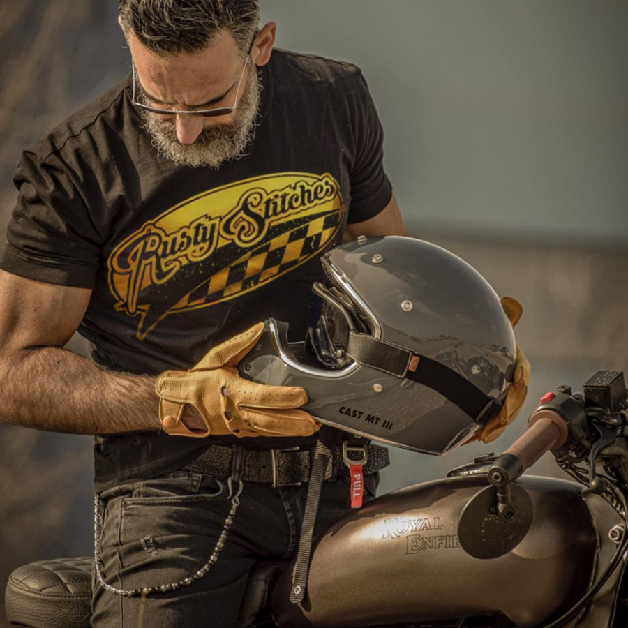 

Fashion retro printed motorcycle short-sleeved T-shirt