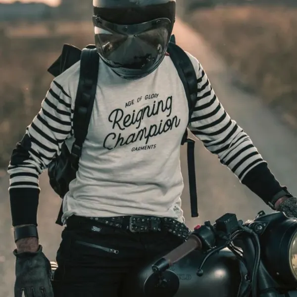 1900S Retro motorcycle striped long sleeve T-shirt Only $13.89 - Wayrates.com 