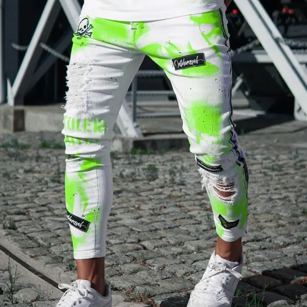 Mens fashion ripped graffiti casual pants - Keymimi.com 