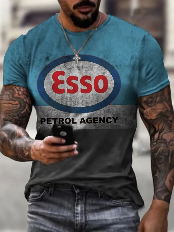 Crew Neck Color Block Motor Oil Short Sleeve Tops T-shirts - Pragmaace.com 