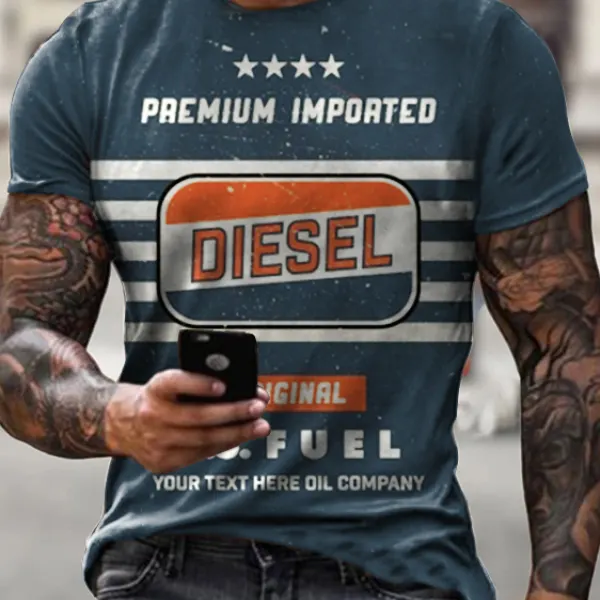 Mens Vintage Motor Diesel Oil Badge Printed T-shirt - Elementnice.com 