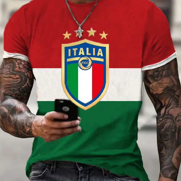 New Mens Italian Football Team Print Fashion Casual T-shirt - Elementnice.com 