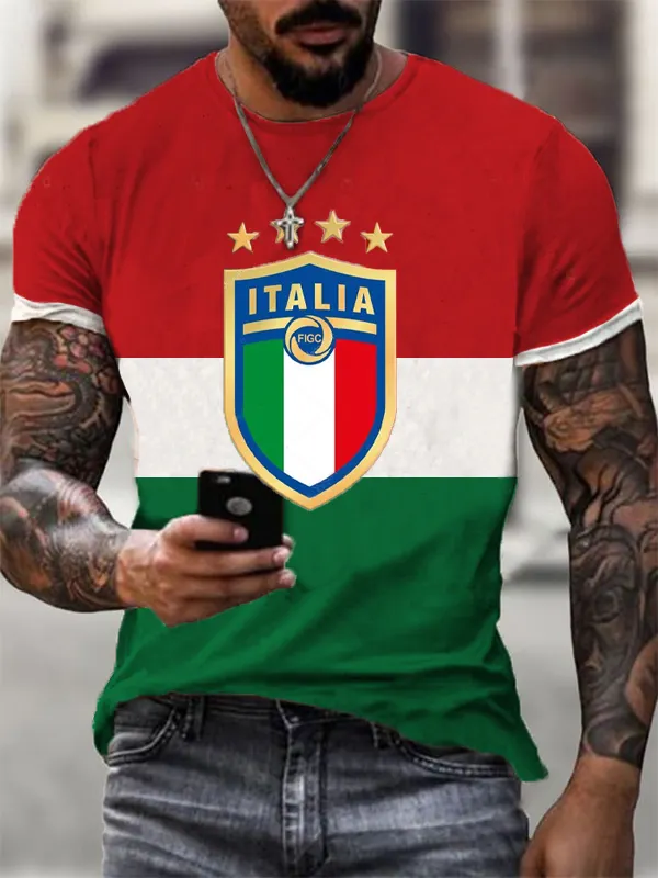 New Mens Italian Football Team Print Fashion Casual T-shirt - Menwyx.com 