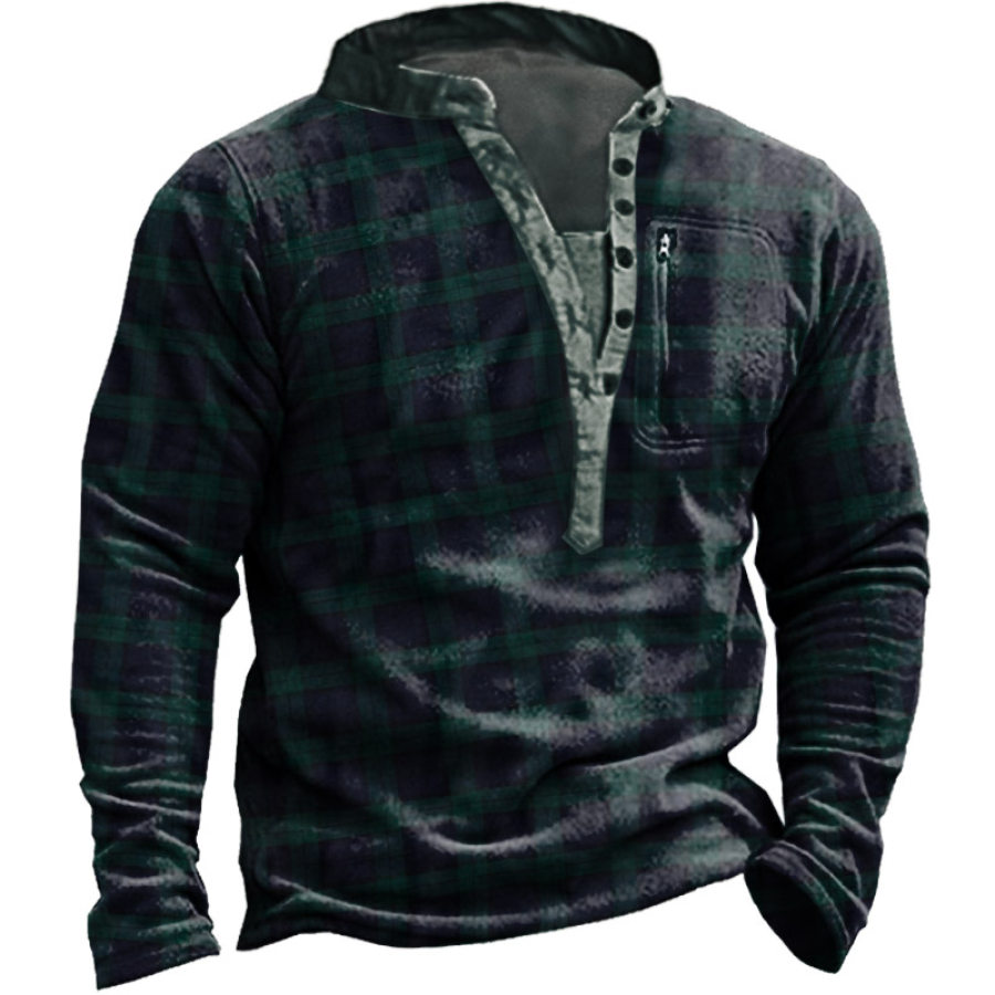 

Men's Outdoor Retro Plaid Polar Fleece Henley Collar Sweatshirt