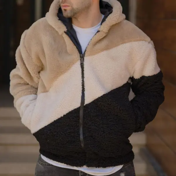 Men's Stitching Plush Hooded Jacket - Keymimi.com 