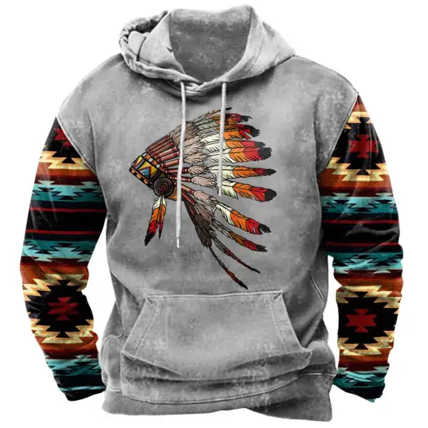 Men's Ethnic Geometric Indian Feathers Headdress Hoodie Only $31.89 - Wayrates.com 