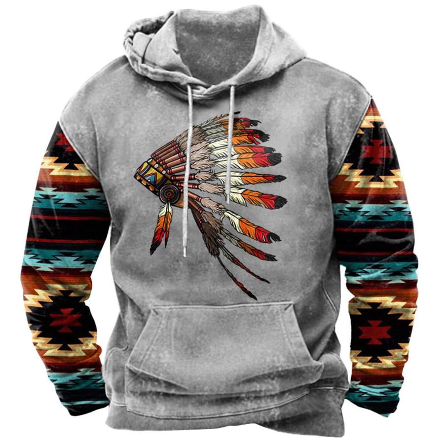 

Men's Ethnic Geometric Indian Feathers Headdress Hoodie