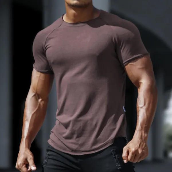 Men's Casual Basic Solid Color Breathable Thin Bottoming Shirt Sports Fitness Slim Short-sleeved T-shirt - Keymimi.com 