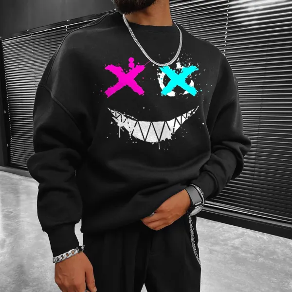 Smiley Print Casual Oversized Men's Sweatshirt - Trisunshine.com 