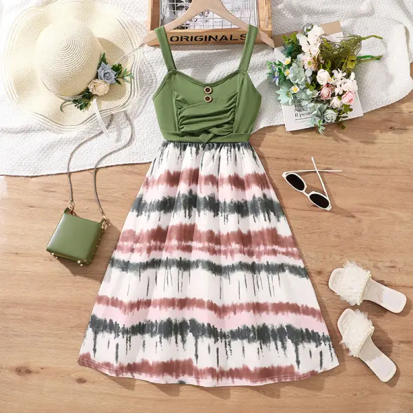 【7Y-12Y】Girls Stylish Striped Halter Boho Dress - Popopieshop.com 