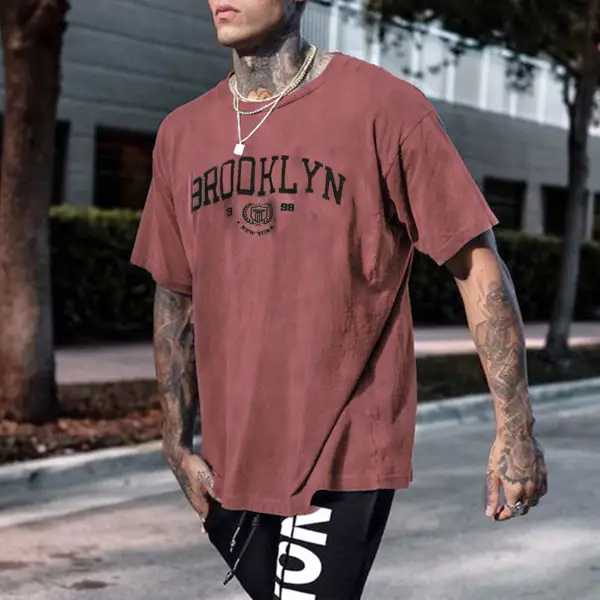 Retro Brooklyn Varsity Print Mens T-Shirt - Wayrates.com 