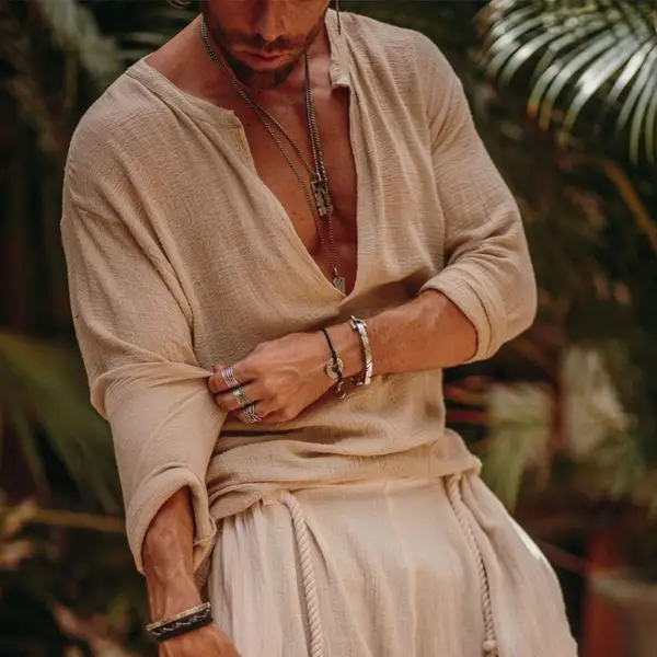 Mens Linen Minimalist Holiday Plain Shirt - Elementnice.com 