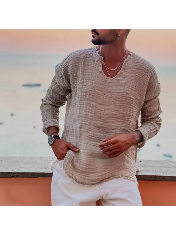 Men's Linen Simple Long-sleeved Shirt - Realyiyi.com 