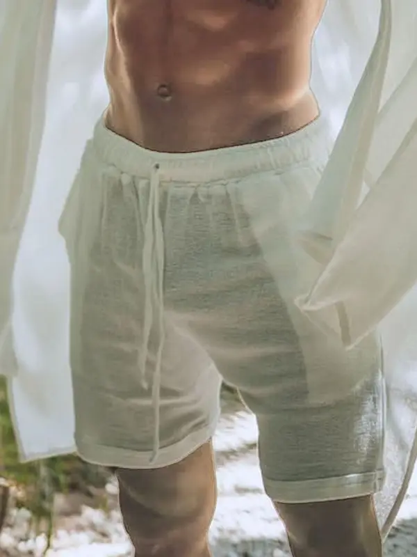 Mens Linen Minimalist Holiday Plain Shorts - Sunshinenice.com 