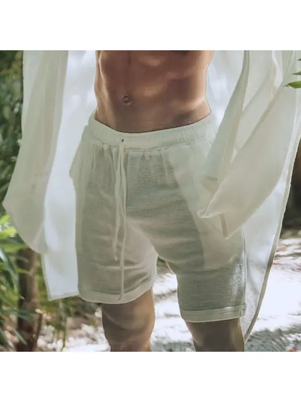 Mens Linen Minimalist Holiday Plain Shorts - Spiretime.com 