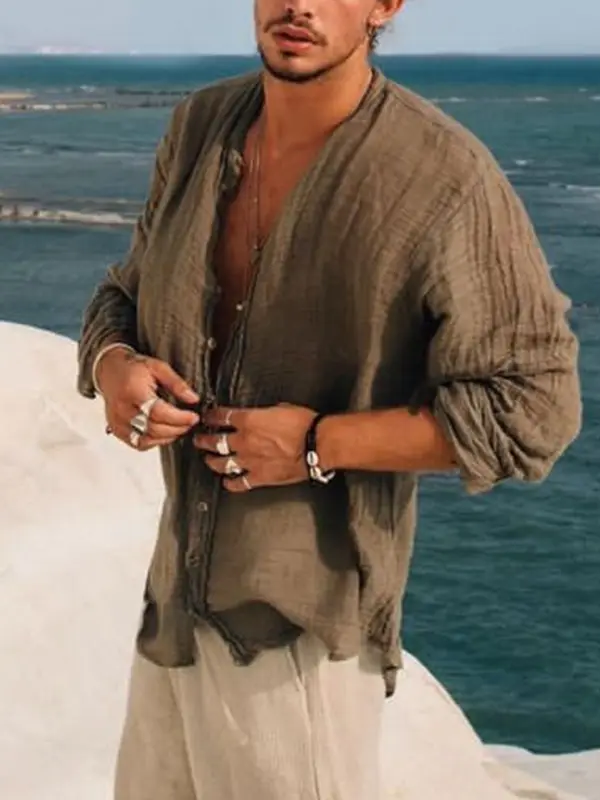 🛒Limited Edition  Men's Linen Simple Design Long Sleeve Shirt - Sunshinenice.com 