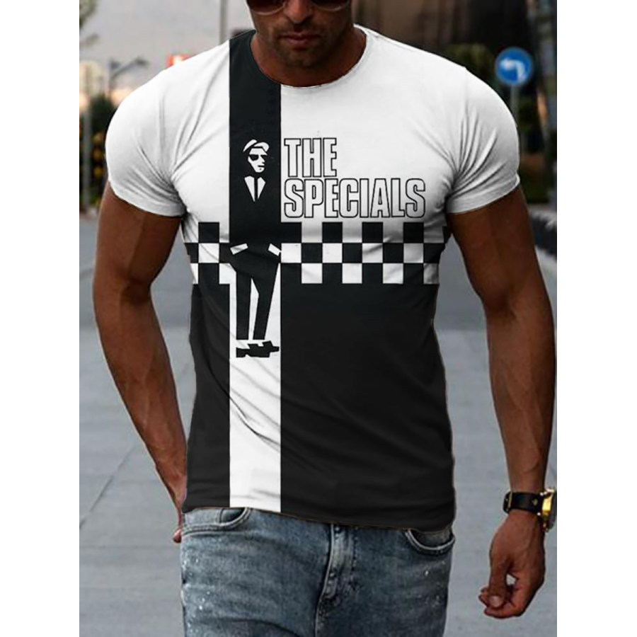 

Round Neck SKA Check Print Retro T-shirt