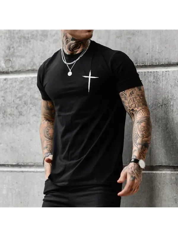 Mens Cross Print Sports Casual T-shirt - Anrider.com 