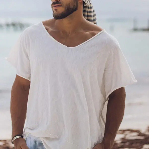 Men's Simple Design V-neck T-shirt - Spiretime.com 