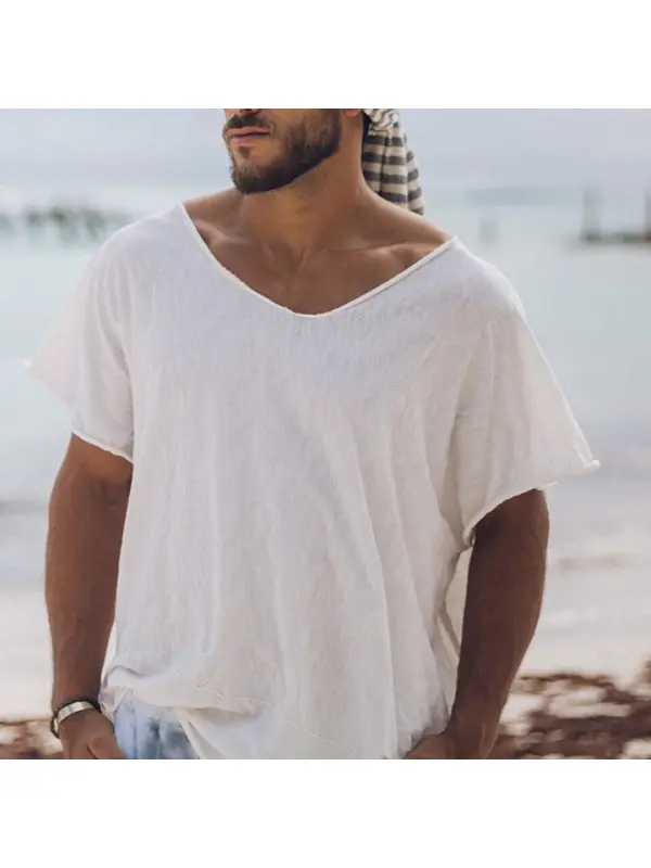 Men's Simple Design V-neck T-shirt - Anrider.com 
