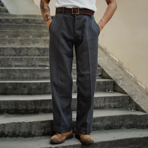 1930s French tooling striped straight retro trousers - Dozenlive.com 