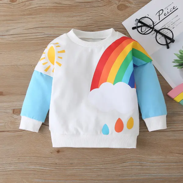 【18M-7Y】Kids Rainbow Print Round Neck Sweatshirt Only $8.99 - Popopieshop.com 