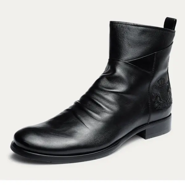 Vintage embroidery logo handmade soft leather ankle boots - Rabclub.com 