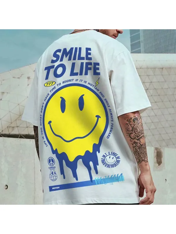 Fashion hip-hop smiley face shirt T-shirt men - Timetomy.com 