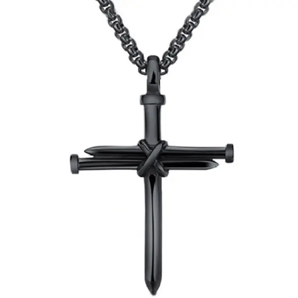 Mens Simple Cross Nail Necklace Pendant - Elementnice.com 
