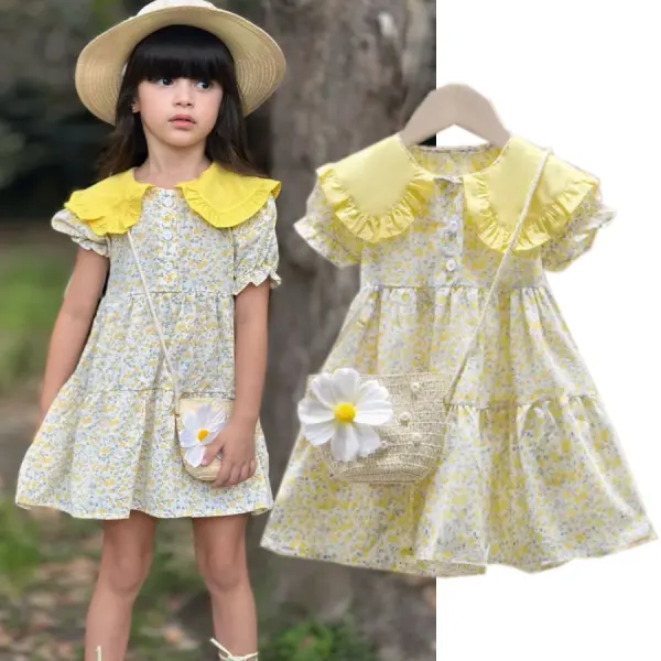 【18M-8Y】2-piece Girls Floral Short-sleeved Dress With Bags - 33408 - Popopieshop.com 