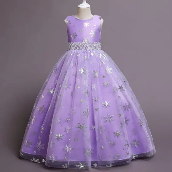【4Y-13Y】Girls Sweet Snowflake Print Sleeveless Princess Dress - Popopieshop.com 
