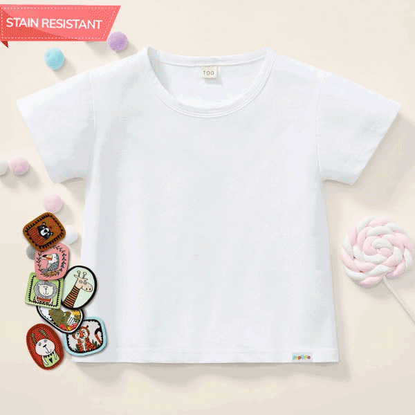 【12M-7Y】Kids Stain Resistant T-shirt With 7-piece DIY Accessories Of Cartoon Jacquar Patch Stickers - Popopieshop.com 