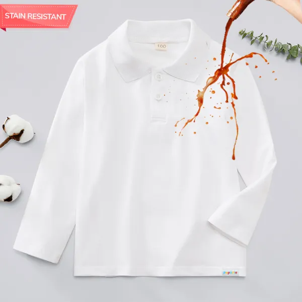 【2Y-11Y】Kids Cotton Stain Resistant Long Sleeve Polo - Popopieshop.com 