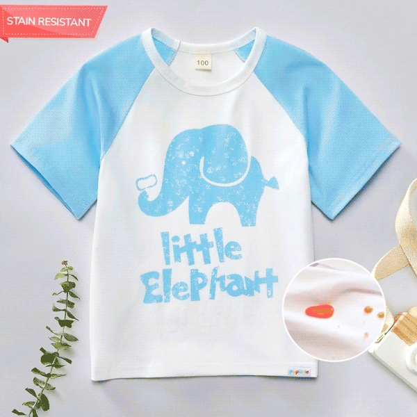 【6M-4Y】Kids Cotton Stain Resistant Cartoon Prints Colorblock Short Sleeve Tee - Popopieshop.com 