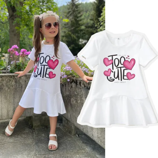 【18M-7Y】Girl Stain Resistant Cotton Letter Print Short-sleeve Dress - 7302 - Popopieshop.com 