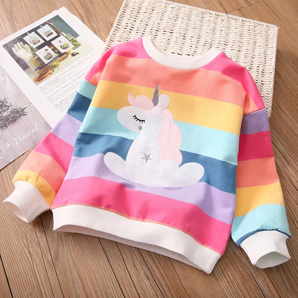【18M-9Y】Girls Rainbow Cartoon Print Pullover Sweatshirt - 3136 - Popopieshop.com 
