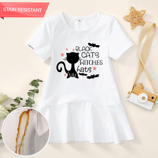 【18M-9Y】Girl Stain Resistant Cotton Halloween Letter Print Short-sleeve Dress - Popopieshop.com 