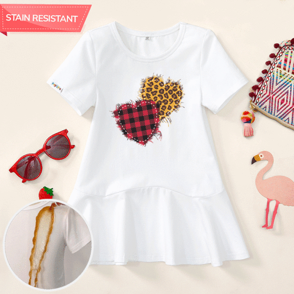 【18M-9Y】Girl Stain Resistant Cotton Heart Print Short-sleeve Dress - Popopieshop.com 