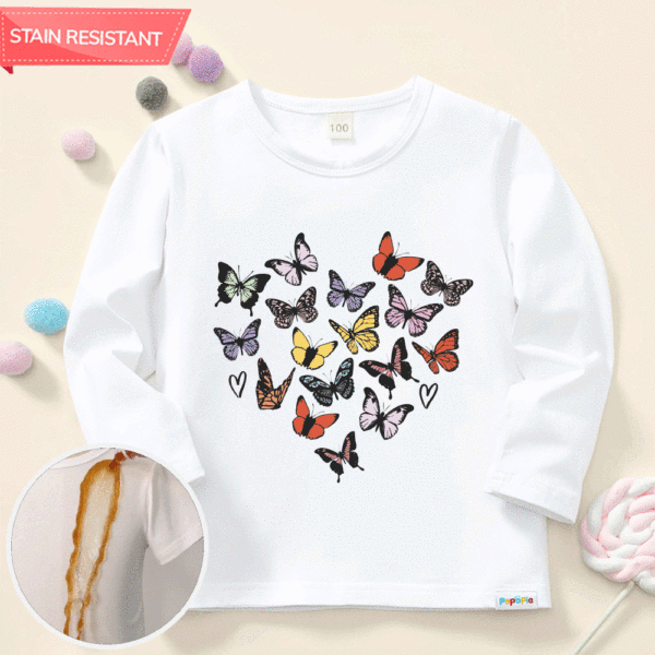 【12M-9Y】Girl Cotton Stain Resistant Christmas Butterfly Print Long Sleeve Tee - Popopieshop.com 