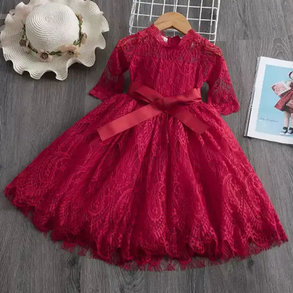 【2Y-9Y】Girls Elegant Lace Bow Evening Dress - 33201 - Popopieshop.com 