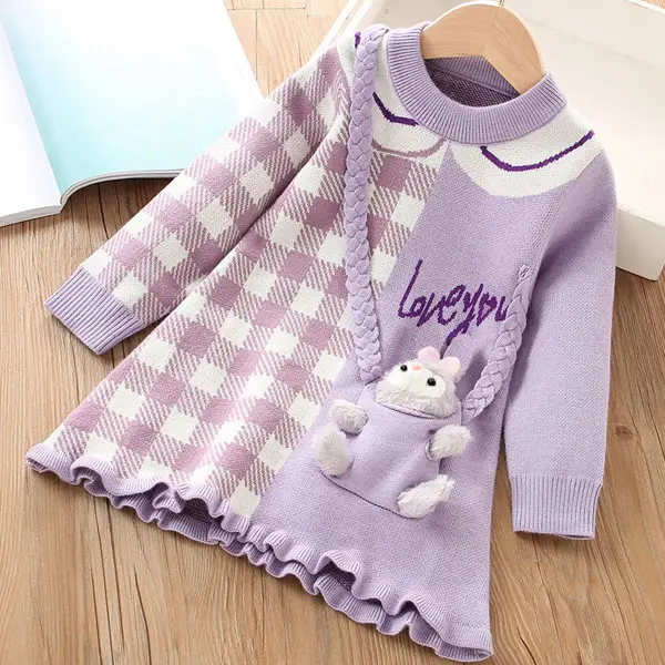 【18M-7Y】Girl Cute Purple Sweater Dress With Toy - 33250 - Popopieshop.com 